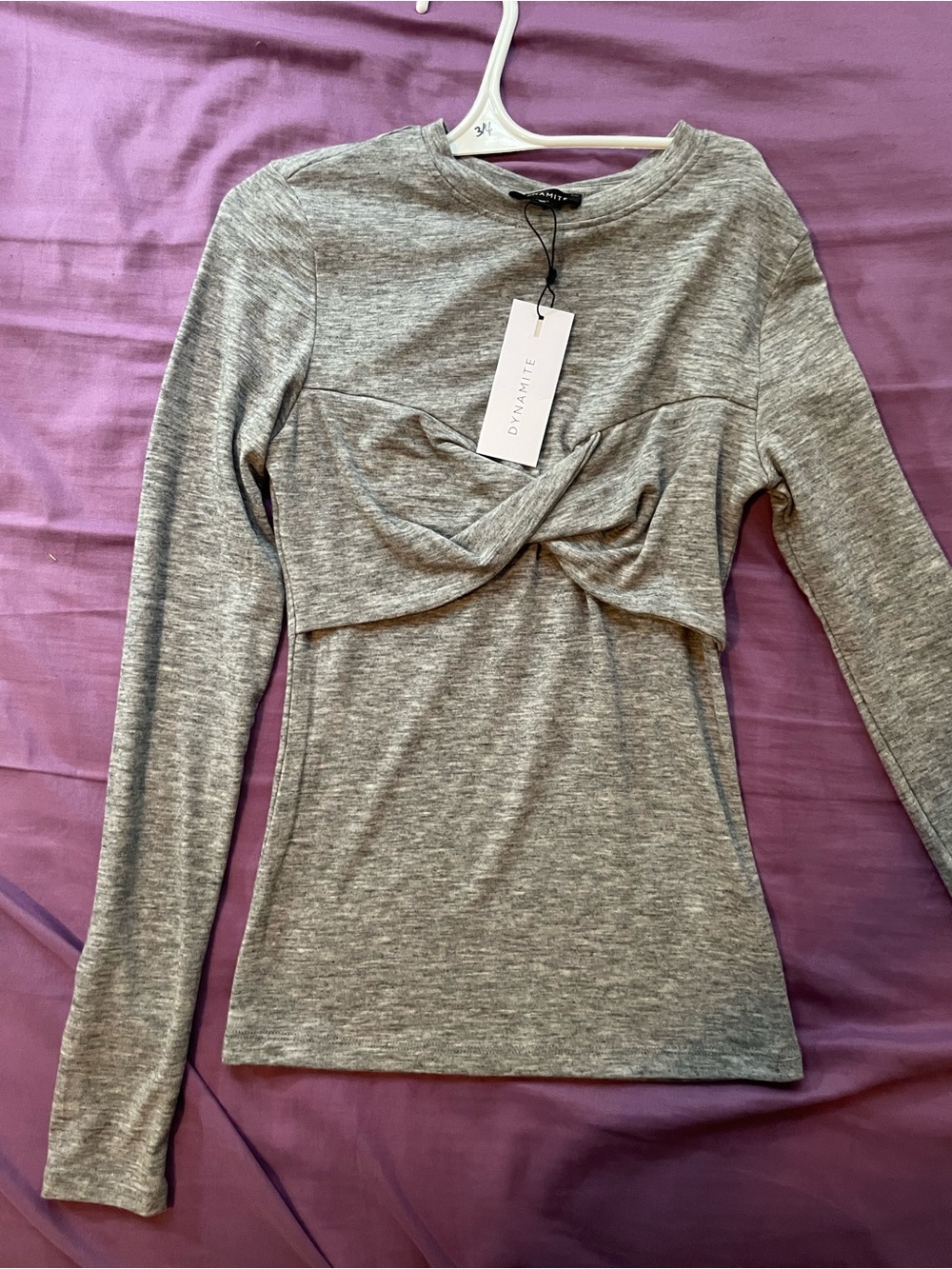 Dynamite Heather Gray Twist-Front Long Sleeve Top